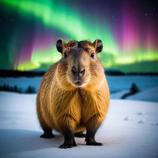 Prompt: Capybara made of northern lights