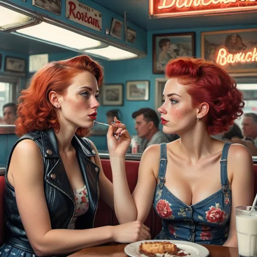 Stylish Rockabilly/pin Up Girl Enjoying Milkshake At Bar. by