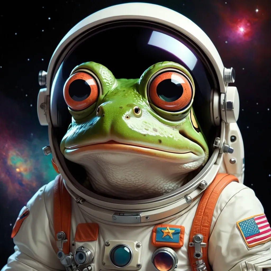 Prompt: astronout 2d with frog head