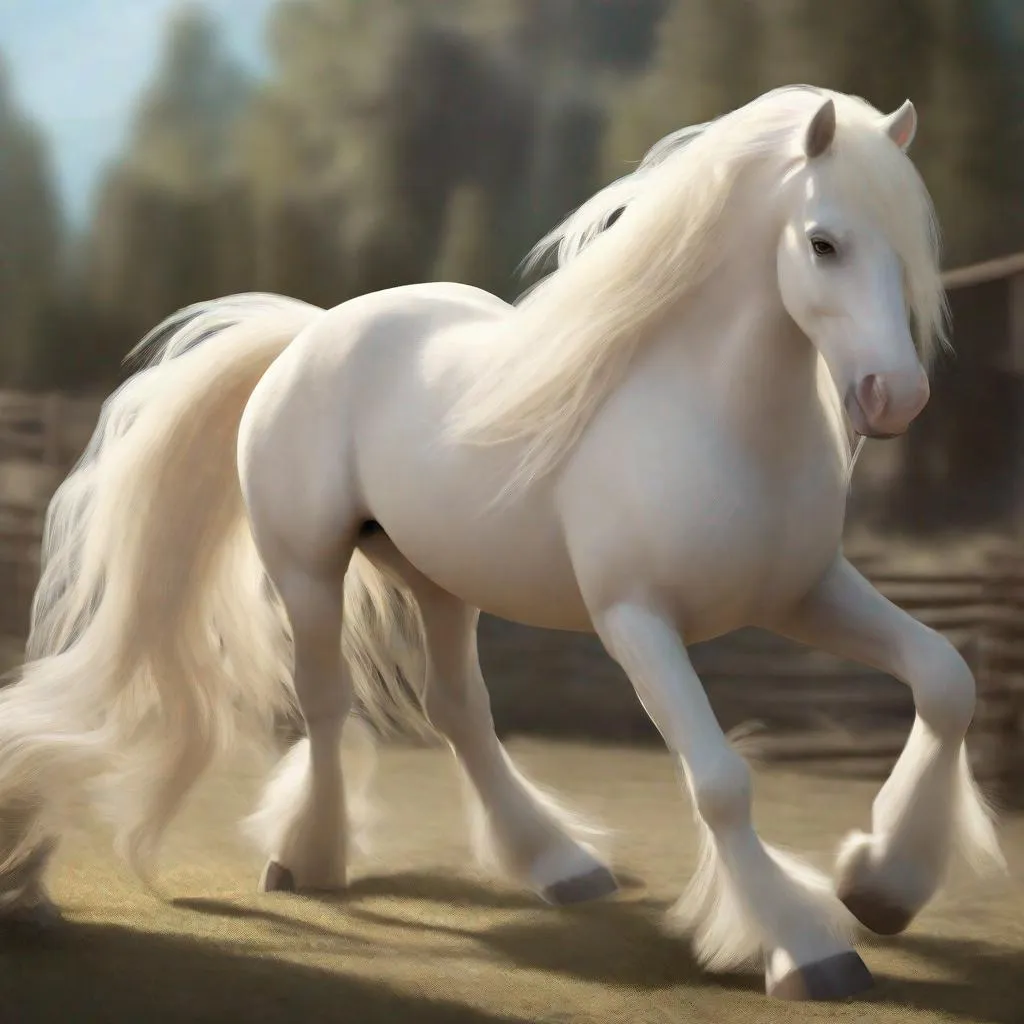 Prompt: cream colored belgin draft horse, heavy feathering on legs, long flowing white mane and tail, realistic, highly detailed fur, close up on horse, running, my little pony hay cutie mark --niji 5 --style cute --ar 9:16