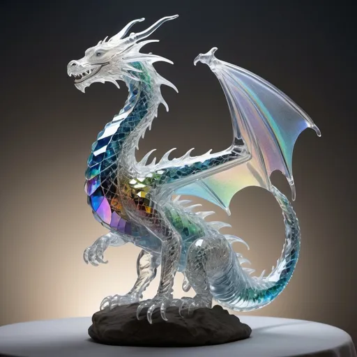 Prompt: beautiful (delicate) elegant (transparent crystal) ((iridescent)) dragon, long shot, full body, intricate, hollow glass living sculpture, Broken Glass effect, no background, stunning, something that even doesn't exist, mythical being, energy, molecular, textures, iridescent and luminescent scales, breathtaking beauty, pure perfection, divine presence, unforgettable, impressive, breathtaking beauty, Volumetric light, auras, rays, vivid colors reflects