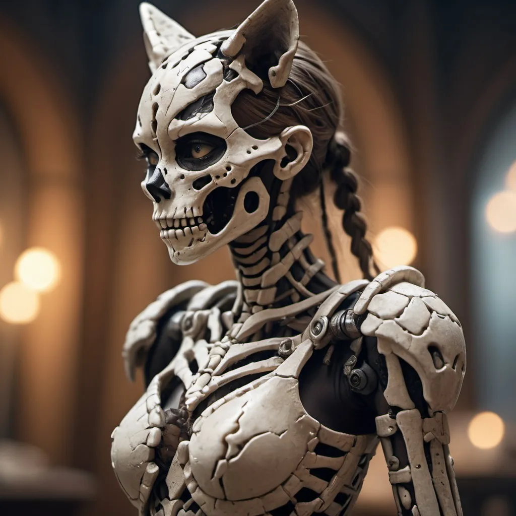 Prompt: cinematic photo ((masterpiece)), female anthro [android, cracked skin | skeleton, bone armor ] . 35mm photograph, film, bokeh, professional, 4k, highly detailed, trending on artstation, sharp focus, studio photo, intricate details, highly detailed, by greg rutkowski