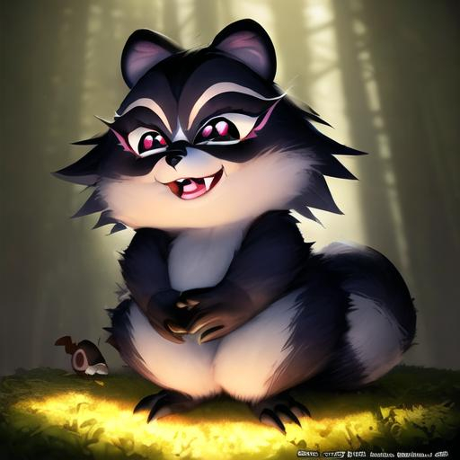 Prompt: Disney Pixar style cute raccoon and skunk, highly detailed, fluffy, intricate, big eyes, adorable, beautiful, soft dramatic lighting, light shafts, radiant, ultra high quality octane render, daytime forest background,bokeh, hypermaximalist