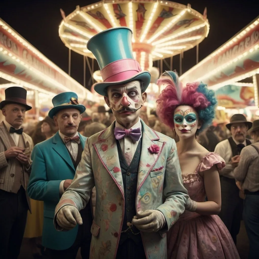 Prompt: A carnival of whimsical individuals displaying a plethora of peculiar qualities, eccentric attire and unconventional hobbies, capturing the essence of oddity, volumetric lighting, ultra realistic textures, highly detailed, dramatic lighting.