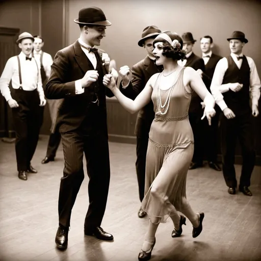 Prompt: 1920s speak easy, dancing full length electro swing.