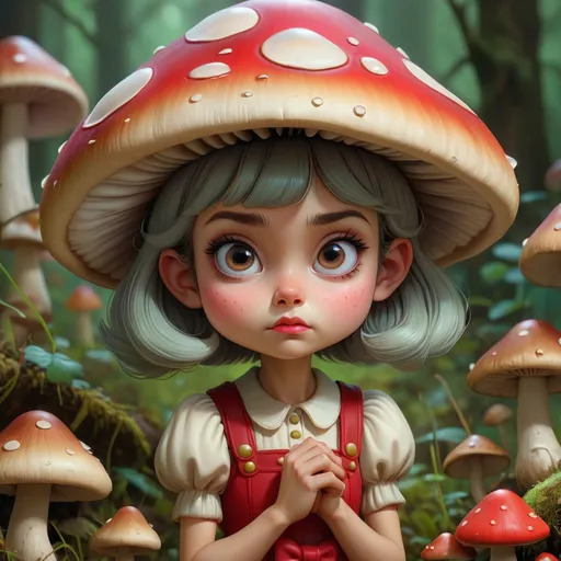 Prompt: An epic fantasy comic book style portrait painting of an extremely cute and adorable very beautiful mushroom girl, character design by Mark Ryden and Pixar and Hayao Miyazaki, unreal 5, DAZ, hyperrealistic, octane render, cosplay, RPG portrait, dynamic lighting, intricate detail, harvest fall vibrancy, cinematic