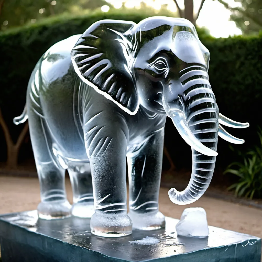 Prompt: realistic elephant ice sculpture