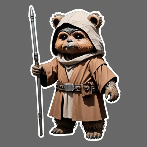 Prompt: A detailed full body image of a Ewok standing and posing for the camera. spear, head wear, sticker, cutout, no background, blank background, cute, detailed, 