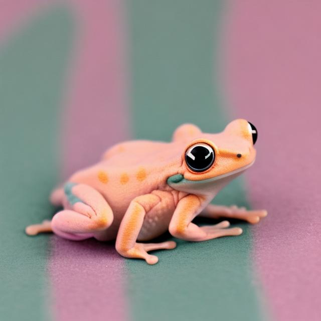 Prompt: Cute little frog in pastel colors of pink, orange and teal