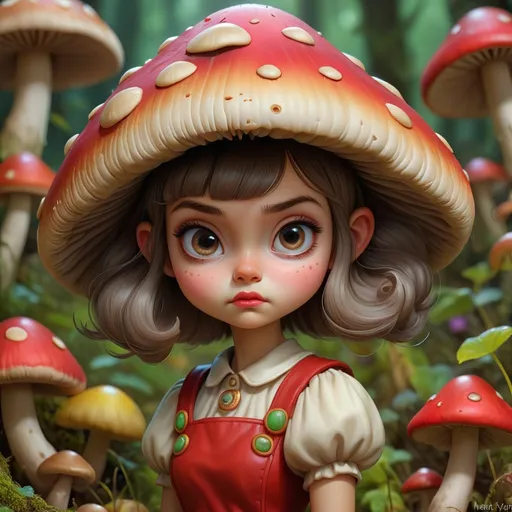 Prompt: An epic fantasy comic book style portrait painting of an extremely cute and adorable very beautiful mushroom girl, character design by Mark Ryden and Pixar and Hayao Miyazaki, unreal 5, DAZ, hyperrealistic, octane render, cosplay, RPG portrait, dynamic lighting, intricate detail, harvest fall vibrancy, cinematic