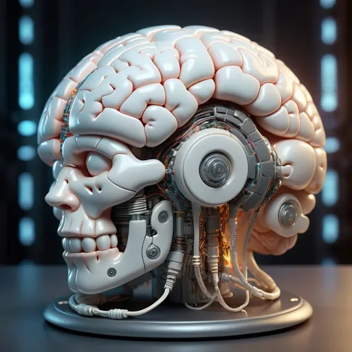 Prompt: A complex 3d render of a beautiful porcelain human brain, with glowing details, ultra detailed, cyborg, robotic parts, 150 mm, beautiful studio soft light, rim light, vibrant details, luxurious cyberpunk, lace, hyperrealistic, cable electric wires, microchip, elegant, beautiful background, octane render, H. R. Giger style, 8k