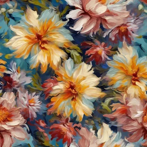 Prompt: olpntng style, seamless pattern of flowers, fits one hundred percent, oil painting, heavy strokes, paint dripping