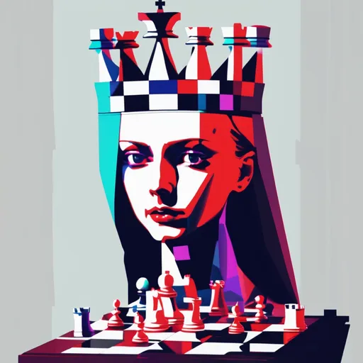 Prompt: chess queen, constructivist glitch art 