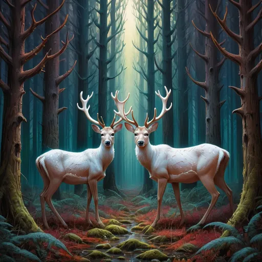 Prompt: forest with white deers , centered, symmetry, painted, intricate, volumetric lighting, beautiful, rich deep colors masterpiece, sharp focus, ultra detailed, in the style of dan mumford and marc simonetti, astrophotography