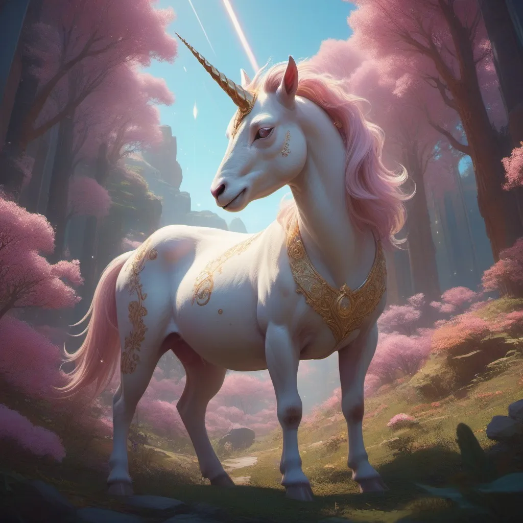 Prompt: A mythical goat-like unicorn adorned with celestial motifs,, unreal engine, greg rutkowski, loish, rhads, beeple, makoto shinkai and lois van baarle, ilya kuvshinov, rossdraws, tom bagshaw, alphonse mucha, global illumination, detailed and intricate environment