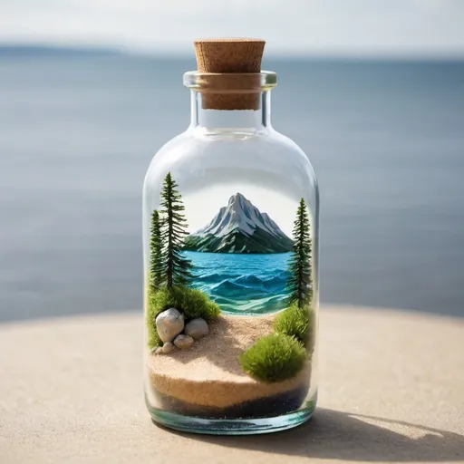 Prompt: landscape in a bottle