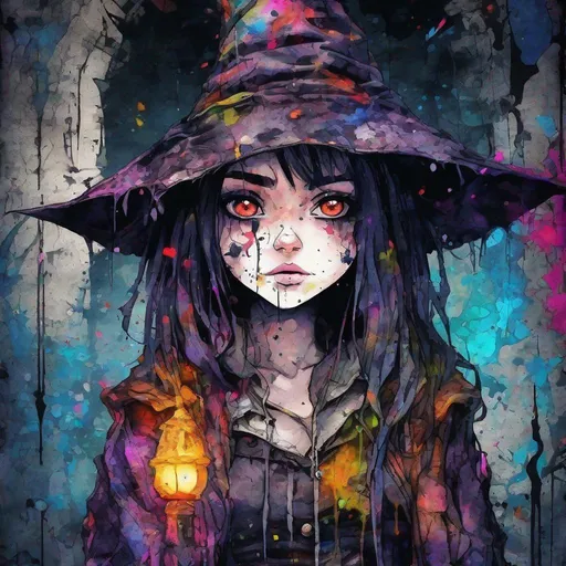 Prompt: Highly Detailed Ink Splatter Grunge, a big eyed witchy cute girl, in a dark castle, Manga style, pretty face, full body, chipped peeling, cracked course, saturated colourful, textured paint, negative-digital, abstract background, intricate background, luminism, ultra detailed, 32k, Fantastic realism complex background, dynamic lighting, lights, digital painting, 3D effect, intricate pose, intricate highly detailed, art by Konstantin Makovsky, Mandy Disher and Victoria Francis
, Broken Glass effect, no background, stunning, something that even doesn't exist, mythical being, energy, molecular, textures, iridescent and luminescent scales, breathtaking beauty, pure perfection, divine presence, unforgettable, impressive, breathtaking beauty, Volumetric light, auras, rays, vivid colors reflects