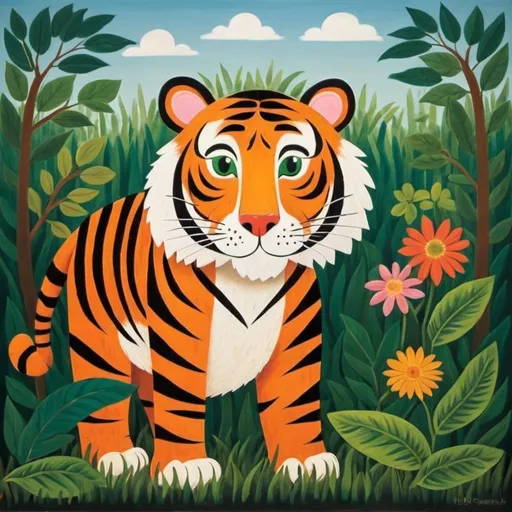Prompt:  a picture of a tiger in the style of Henri Rousseau