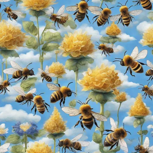 Prompt: 3D,  gnome , hive, honey bees, honey 
, flowers ,, blue sky clouds  4k |  , Watercolor, trending on artstation, sharp focus, studio photo, intricate details, highly detailed, by greg rutkowski