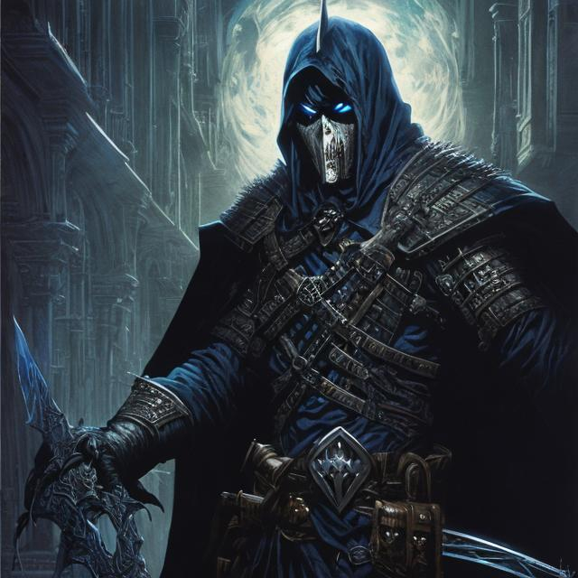 Prompt: comic art, illustration, the masked death knight, 

half body, dramatic, masterpiece, highest quality, realistic, detailed, 8 bit color, fantasy, style of D&D, style of Ravenloft, style of Marvel Comics, art by Clyde Caldwell,