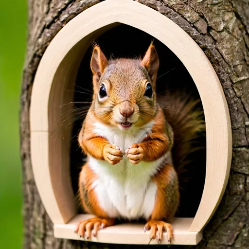 Prompt: The squirrel human baby squirrel's house guide