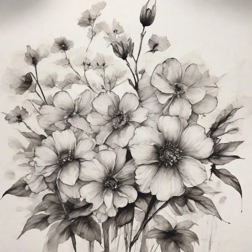Black and White Floral Drawing - The Graphics Fairy | Floral drawing, Flower  drawing, Flower sketches