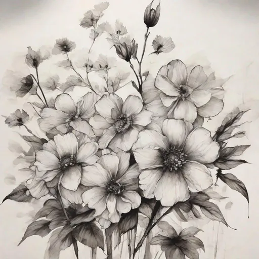 Prompt: A beautiful painting of ink flowers drawing scenery.