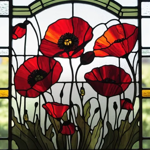 Prompt: Stained glass, poppies