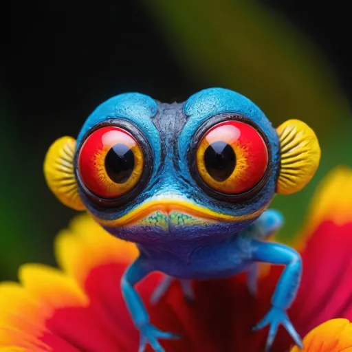 Prompt: A vibrant color small creature warmth big eyes and a puckered mouth  for a kiss 