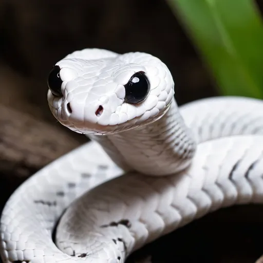 Prompt: a white little snake, with completely black eyes, cute