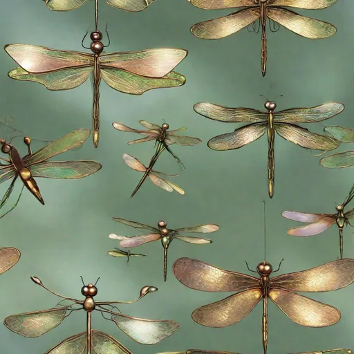 Prompt: Dragonflies with their iridescent mother-of-pearl wings are very often found in Art Nouveau interiors.