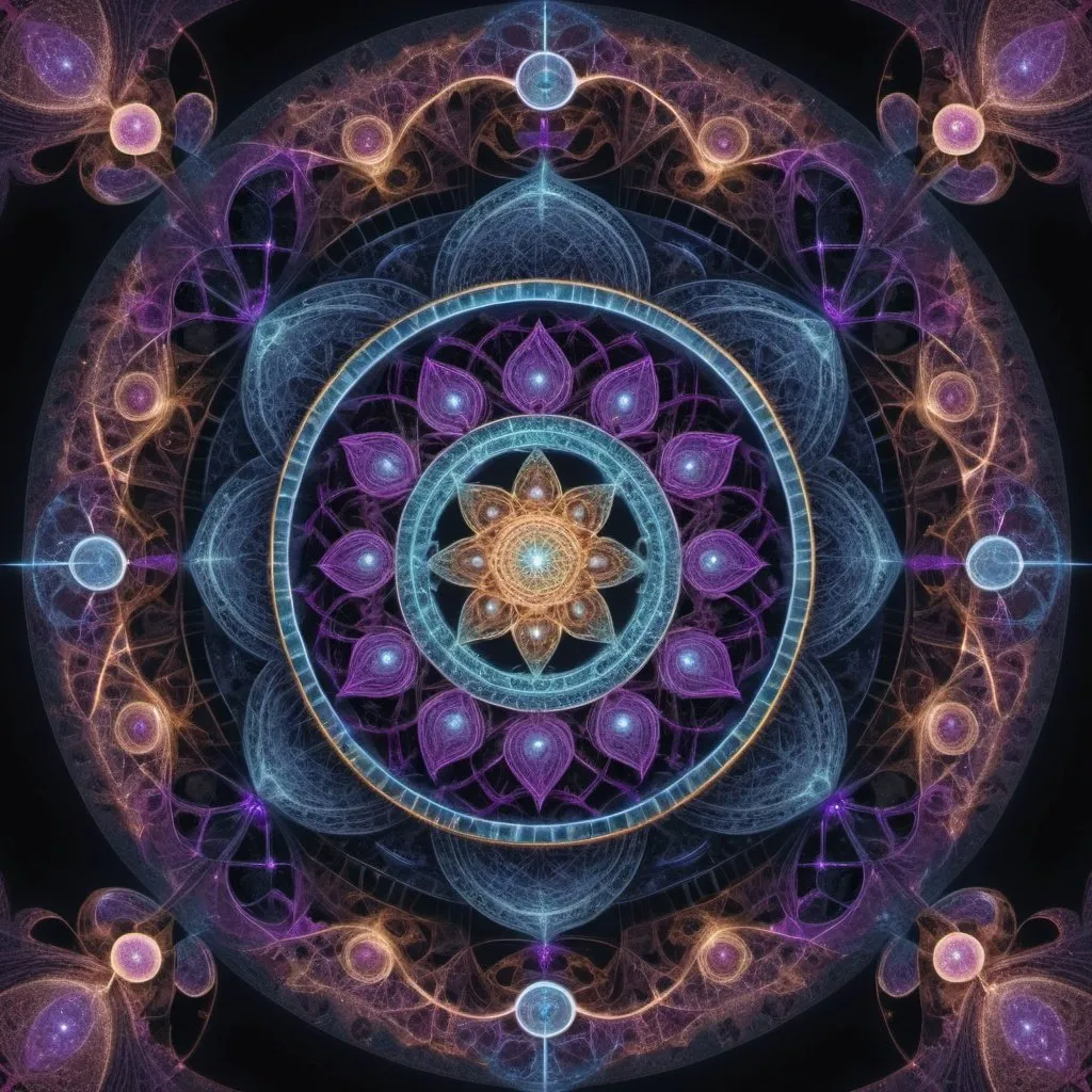 Prompt: ॐ I channel infinite energy effortlessly ॐ Sacred Geometry Fractal Circle Three Dimensional Render