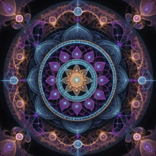 Prompt: ॐ I channel infinite energy effortlessly ॐ Sacred Geometry Fractal Circle Three Dimensional Render