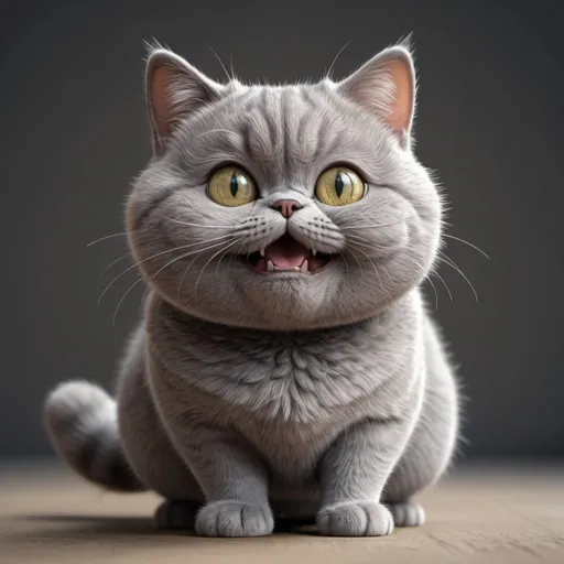 Prompt: chubby munchkin grey cat cute cartoon startled stand, ultra hd, realistic, vivid colors, highly detailed, UHD drawing, pen and ink, perfect composition, beautiful detailed intricate insanely detailed octane render trending on artstation, 8k artistic photography, photorealistic concept art, soft natural volumetric cinematic perfect light