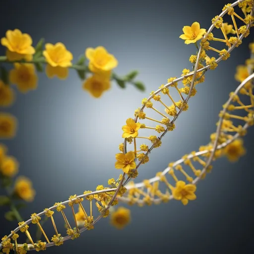 Prompt: Floral dna helix with yellow flowers, luxury, clean, smooth, elegant, beautiful, highly detailed, sharp focus, studio photography, xf iq 4, 1 5 0 mp, 5 0 mm, iso 2 0 0, 1 / 1 6 0 s, realistic, natural light, octane render, adobe lightroom, rule of thirds, symmetrical balance, depth layering, polarizing filter, sense of depth, ai enhanced