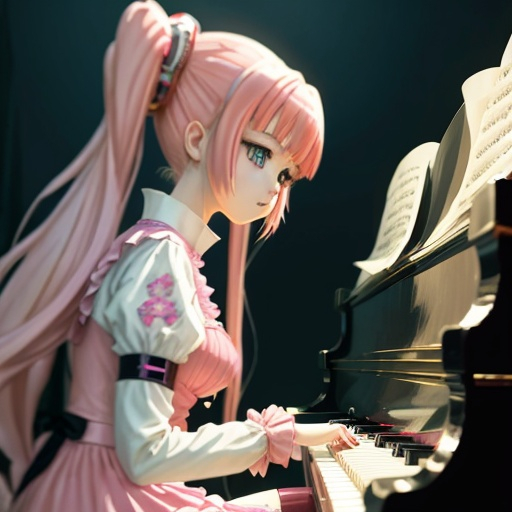 Prompt: anime girl playing piano. maximalist anime style. 8k aesthetic.