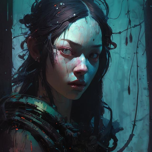 Prompt: closeup illustration of a pitch darkness portrait ,  fluorescent handprint on model's face,   serpan warrior, grunge, atey ghailan, Art by Jock,  pino daeni , art by lois van baarle and loish and ross tran , Charles Vess, Chiho Aoshima , Kay Nielsen, dark ambient, chiaroscuro, Simon Bisley, and H.R. Giger. insist artstation, art by stanley artgerm, painting by daniel f gerhartz,  art by Andrew Atroshenko, 

