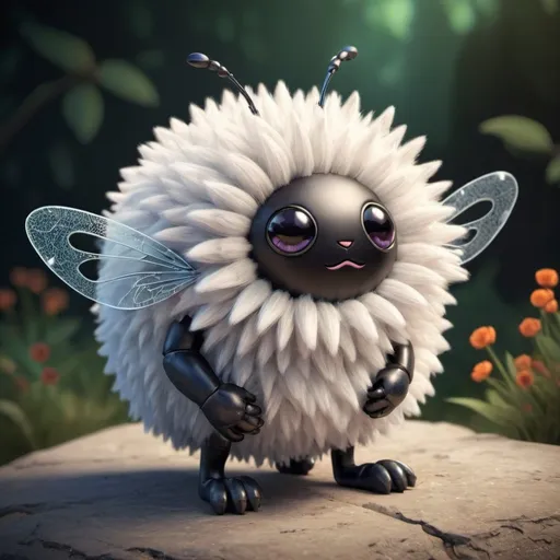 Prompt: cute Fluffy ball creature with bug wings
