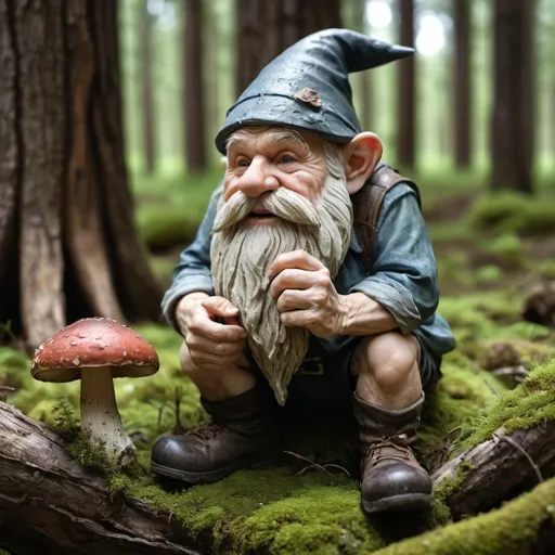 Prompt: Old Man Borovičok Pine Forest, old gnome with mushroom, summer, web, lichen, moss, boletus, driftwood, dark botanical, dark random angle, long shot, professional photo, hyperdetail, hyperrealism, clear rendering of details, double exposure, high resolution, 10240k, ISO 9000, RAW photo high dynamic range, lumen, octane, f/32, 1/600s, ultra hd wallpaper, 30mm lens, 3d, CGI, HDR