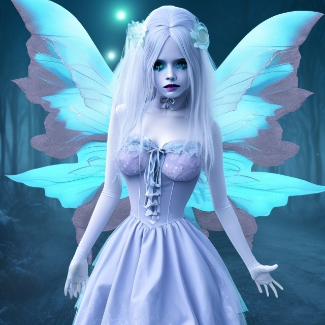 Prompt: crypto cute fairy tale humanoid miss vinslen horror from fairy tale + magic background