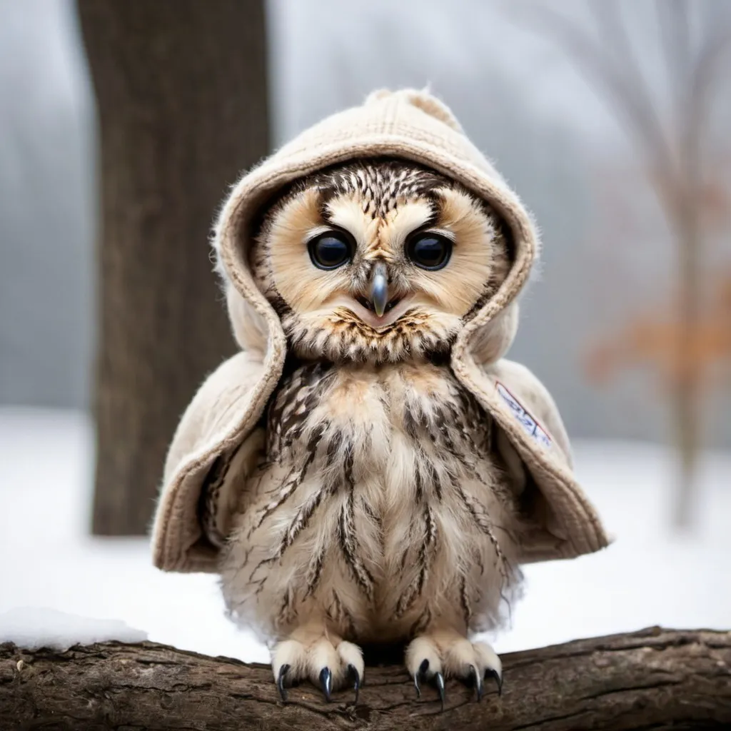 Prompt: owl baby ready for winter