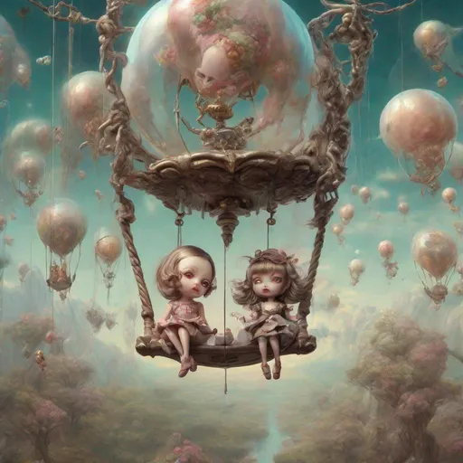 Prompt: dolls on a swing, fantasy surrealism melting clocks, Salvador Dalí and balloons dolls demons, My nightmares, hyper detailed, mark ryden, greg rutkowski, trending on artstation, ethereal, galactic, radiant, akihito yoshida, karol bak, mark brooks, eat brain cyborg on starship with alien and hyper detailed art fantasy art greg rutkowski artstation" hyperrealism, bob byerley""", global illumination, detailed, outer space, vanishing point, super highway, high speed, digital render, digital painting, beeple, noah bradley, cyril roland, ross tran, trending on artstation, ultra hd, realistic, vivid colors, highly detailed, UHD drawing, pen and ink, perfect composition, beautiful detailed intricate insanely detailed octane render trending on artstation, 8k artistic photography, photorealistic concept art, soft natural volumetric cinematic perfect light, trending on artstation, sharp focus, studio photo, intricate details, highly detailed, by greg rutkowski