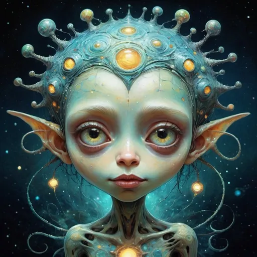 Prompt: Anthropomorphic cute monster  Luminous alien girl, Details And Colors, The Universe Over Various Stars And Galaxies, Psychedelic , By Alexander Jansson  Van Gogh. Pop Surrealism , 8k, Whimsical, Intricate. By Jean Baptiste Monge, Carne Griffiths, Ray Caesar, Dariusz Klimczak, surreal hallucinatory intricately detailed sharp focus