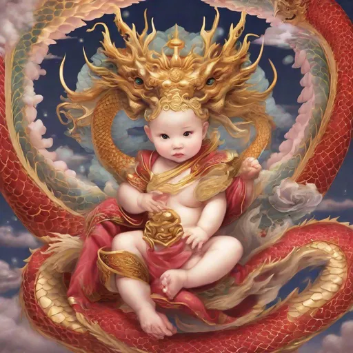 Prompt: Venus Virgo, god of love, Chinese dragon baby