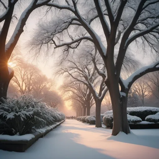 Prompt: botanical garden in winter under the snow, ambiant occlusion, tormented sky, warm sunset light, spectacular trees, cinematic photography, ultra highly detailed, perfect framing, perfect composition, 8k --no no ugly, deformed, noisy, blurry, distorted, out of focus, bad anatomy, extra limbs, poorly drawn face, poorly drawn hands, missing fingers, ugly, deformed, noisy, blurry, distorted, grainy, ugly, deformed, noisy, blurry, distorted, grainy, haze, ultra-detailed, film photography, light leaks, Larry Bud Melman, trending on artstation, sharp focus, studio photo, intricate details, highly detailed, by greg rutkowski