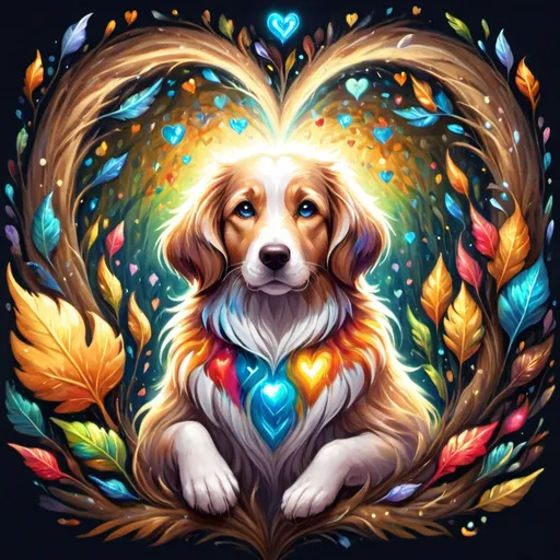 Prompt: "In the enchanting realm of fur and wagging tails, a magical dog steps into existence. Its coat, a symphony of colors woven by the hands of nature, and its eyes, sparkling with a mischievous gleam, transport onlookers to a world where wonder and joy dance together. This ethereal canine, a furry muse of dreams, leaves an indelible mark on hearts, turning ordinary moments into extraordinary memories."