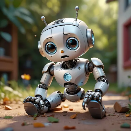 Prompt: Funny cute robot falling down, hyperrealistic, super detailed, 8k, high quality, sharp focus, intricate details, highly detailed, 3D hyperrealistic, sharp detail, masterpieces, realistic, photo-realistic, 8k, highly detailed, full length frame, High detail RAW color art, diffused soft lighting, shallow depth of field,hyperrealism, cinematic lighting, centered composition 