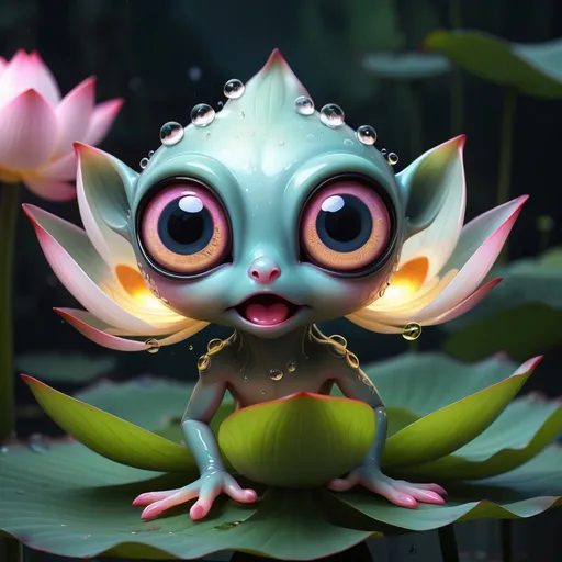 Prompt: 
incredibly cute fantastic lotus creature with glowing big eyes, ultra detail, abstraction, surrealism, best quality, masterpiece, luminescence, splash