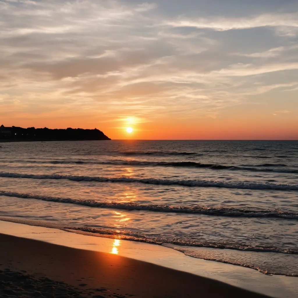 Prompt: At the beach, at sunset