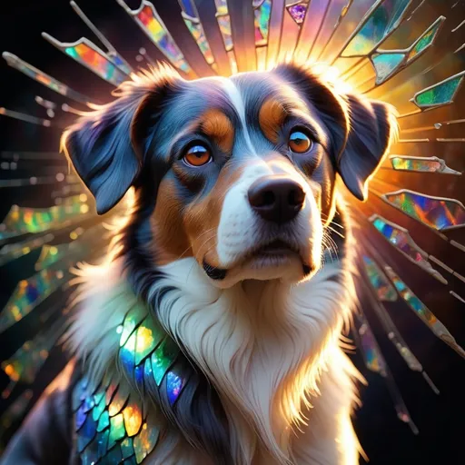 Prompt: dog, Broken Glass effect, stained glass, stunning, something that even doesn't exist, mythical being, energy, molecular, textures, iridescent and luminescent scales, breathtaking beauty, pure perfection, divine presence, unforgettable, impressive, breathtaking beauty, Volumetric light, auras, rays, vivid colors reflects, futuristic, outer space, galaxy, Broken Glass effect, no background, stunning, something that even doesn't exist, mythical being, energy, molecular, textures, iridescent and luminescent scales, breathtaking beauty, pure perfection, divine presence, unforgettable, impressive, breathtaking beauty, Volumetric light, auras, rays, vivid colors reflects